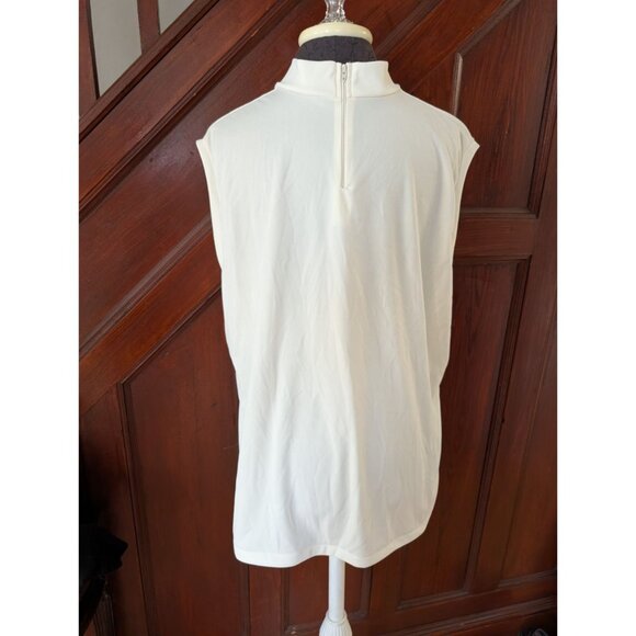 Vintage White Sleeveless Mock Neck Blouse Back Zipper Womens Sz 44 2x - Picture 2 of 6